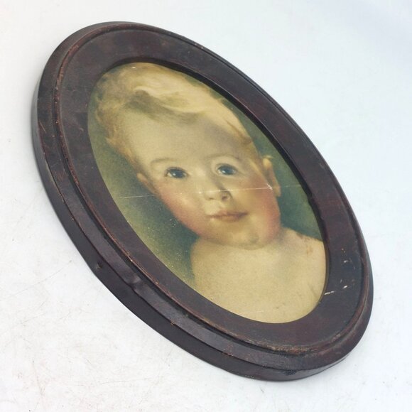 Vintage Oval Framed Baby Portrait Print 11" Height 8" Width - Picture 2 of 5